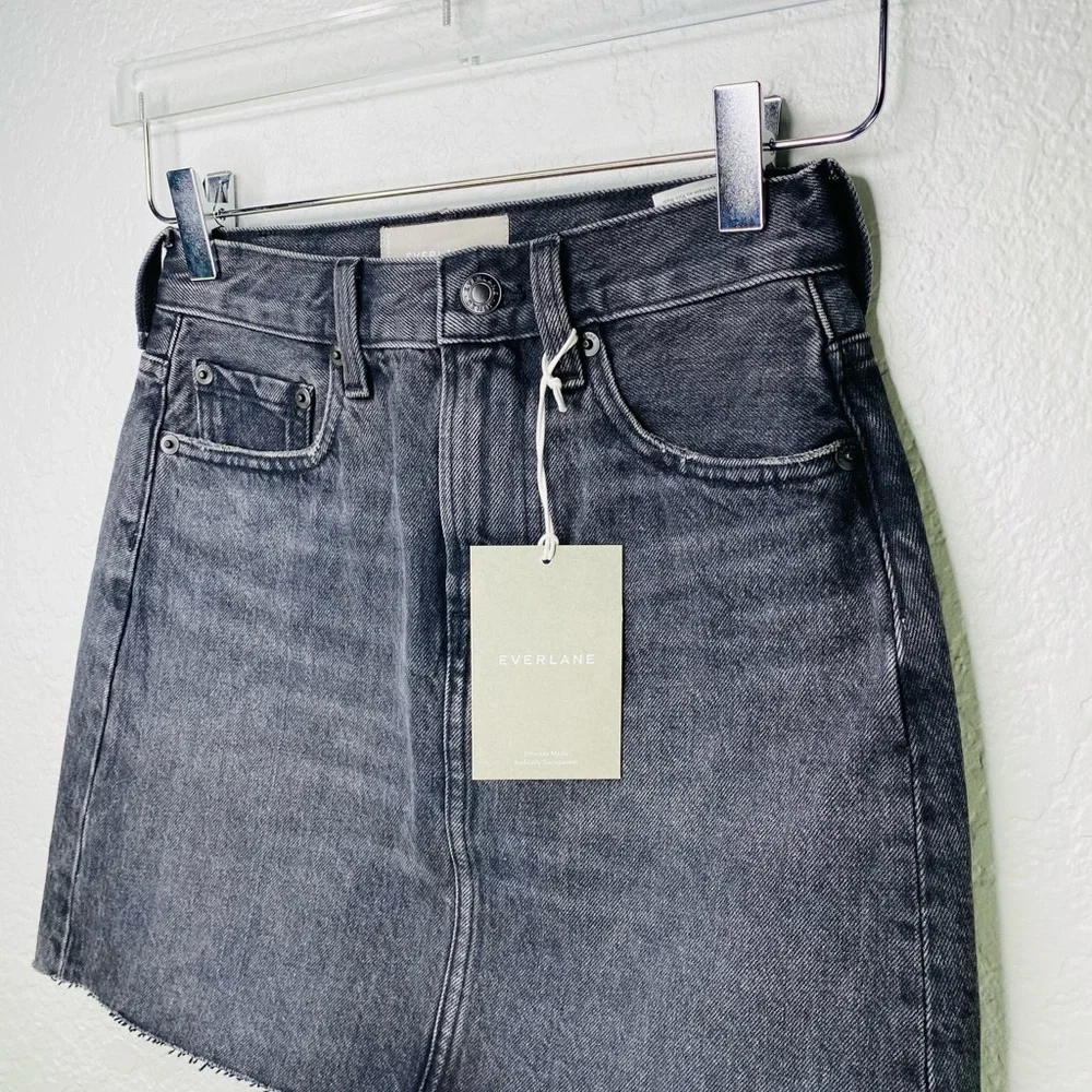 NWT Everlane The Raw Hem Black Denim Skirt Sz 23